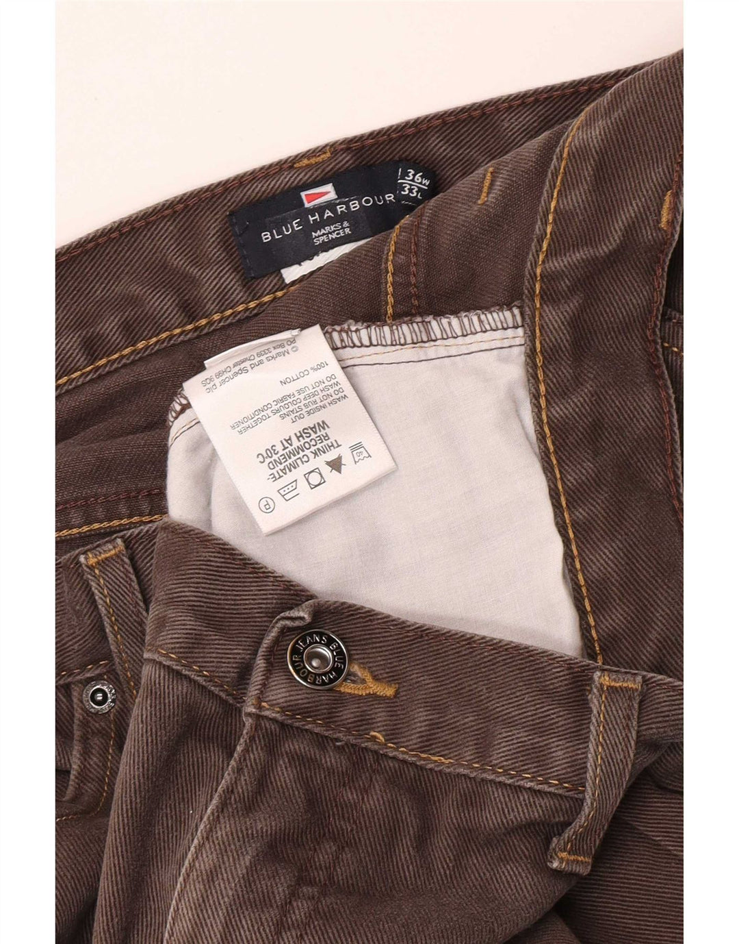 Мужские прямые джинсы Marks & Spencer Blue Harbour W36 L28 коричневые, хлопок