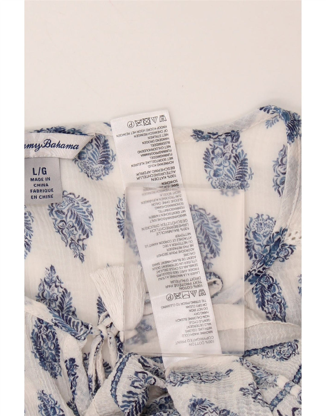 TOMMY BAHAMA Женская блузка с рукавом 3/4, топ UK 16, большой белый хлопок с узором пейсли