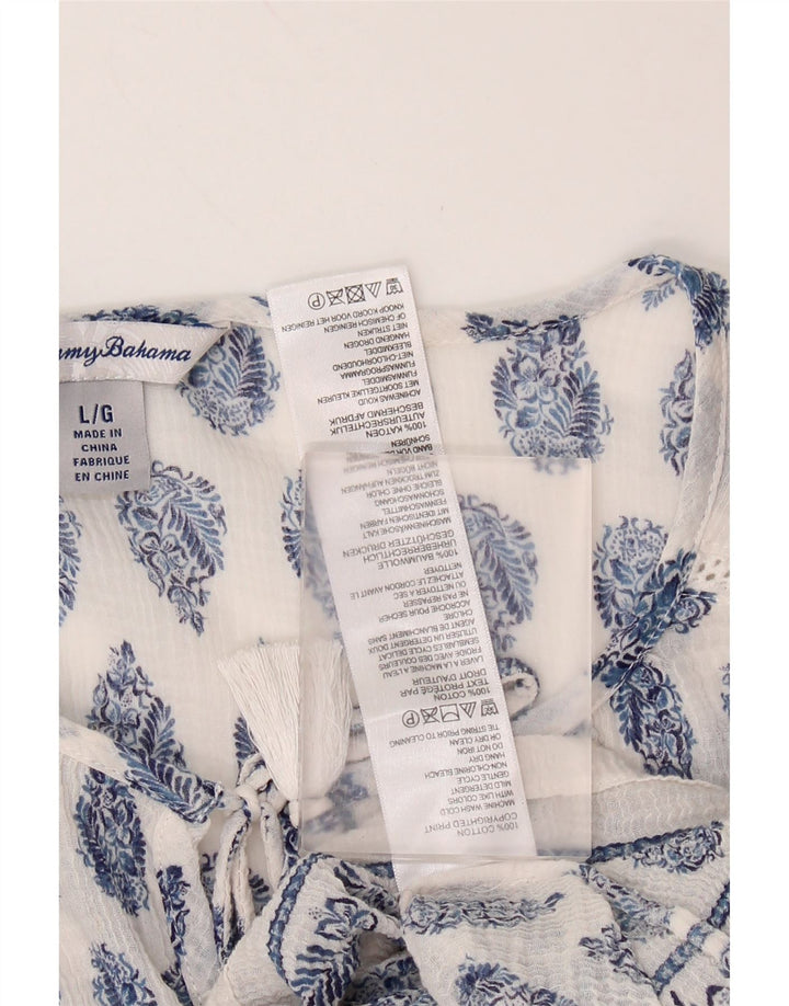 TOMMY BAHAMA Женская блузка с рукавом 3/4, топ UK 16, большой белый хлопок с узором пейсли