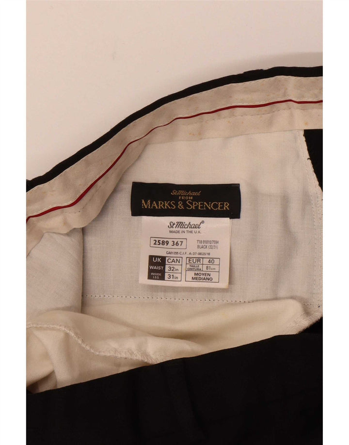 Мужские прямые костюмные брюки Marks & Spencer W32 L28, черная шерсть