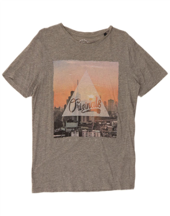 Мужская футболка с рисунком JACK & JONES, большой серый хлопок с крапинками