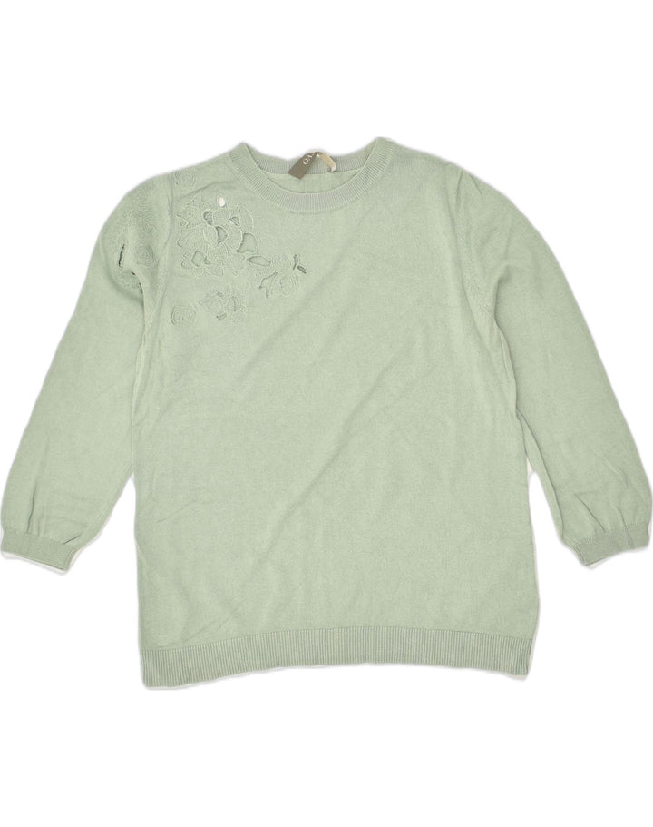 OASIS Womens 3/4 Sleeve Crew Neck Jumper Sweater UK 12 Medium Green Cotton | Vintage Oasis | Thrift | Second-Hand Oasis | Used Clothing | Messina Hembry 