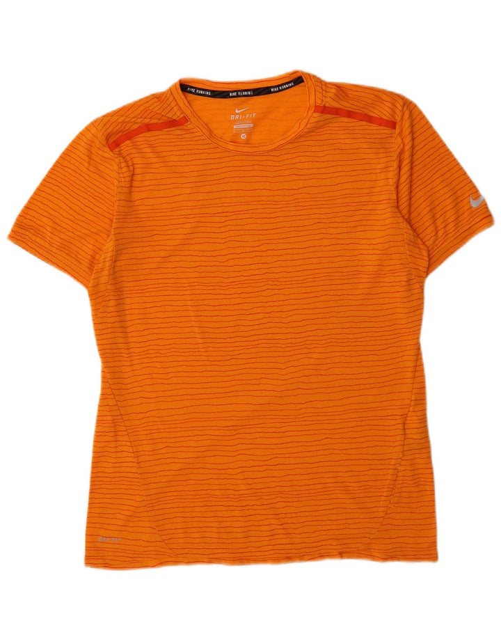 Мужская футболка Nike Dri Fit из полиэстера среднего оранжевого цвета в тонкую полоску