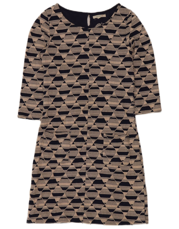 WHITE STUFF Womens 3/4 Sleeve Shift Dress UK 8 Small Beige Geometric