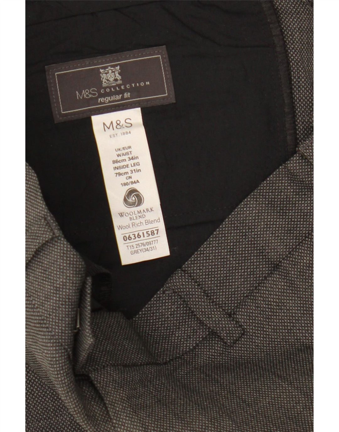 Мужские костюмные брюки классического кроя Marks & Spencer W34 L31 серые шерстяные
