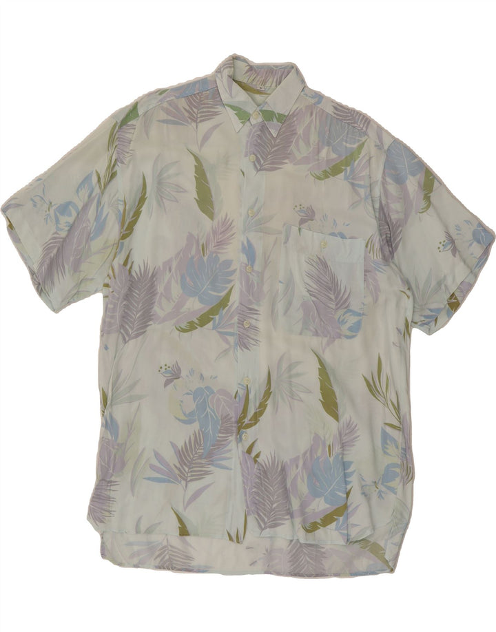 LOUIS ESTERE Mens Abstract Pattern Short Sleeve Shirt Small Blue Viscose Vintage Louis Estere and Second-Hand Louis Estere from Messina Hembry 