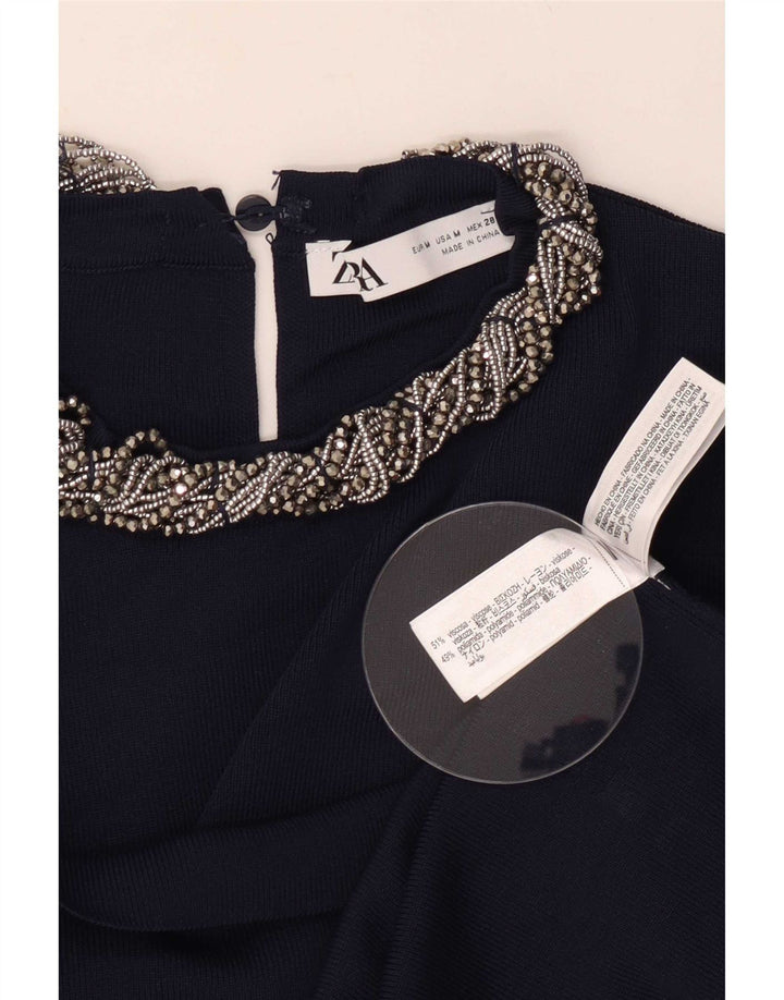Женская укороченная блузка Zara UK 12, средний темно-синий, вискоза