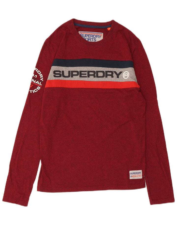 SUPERDRY Мужской топ с рисунком, длинный рукав, маленький бордовый хлопок с крапинками
