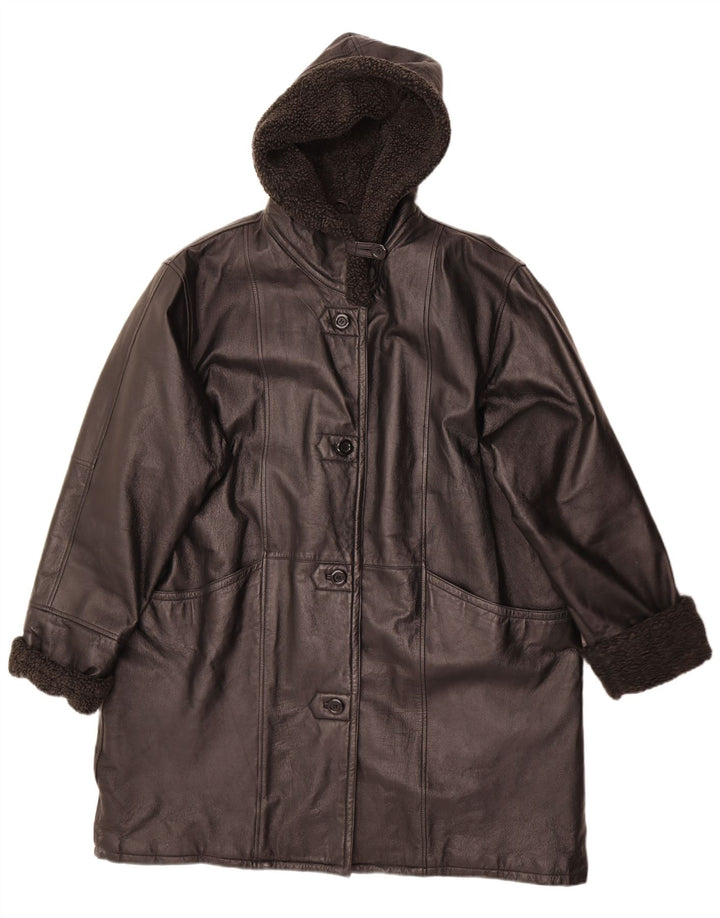 Женское кожаное пальто с капюшоном Modern Classics UK 22 3XL, черное кожаное