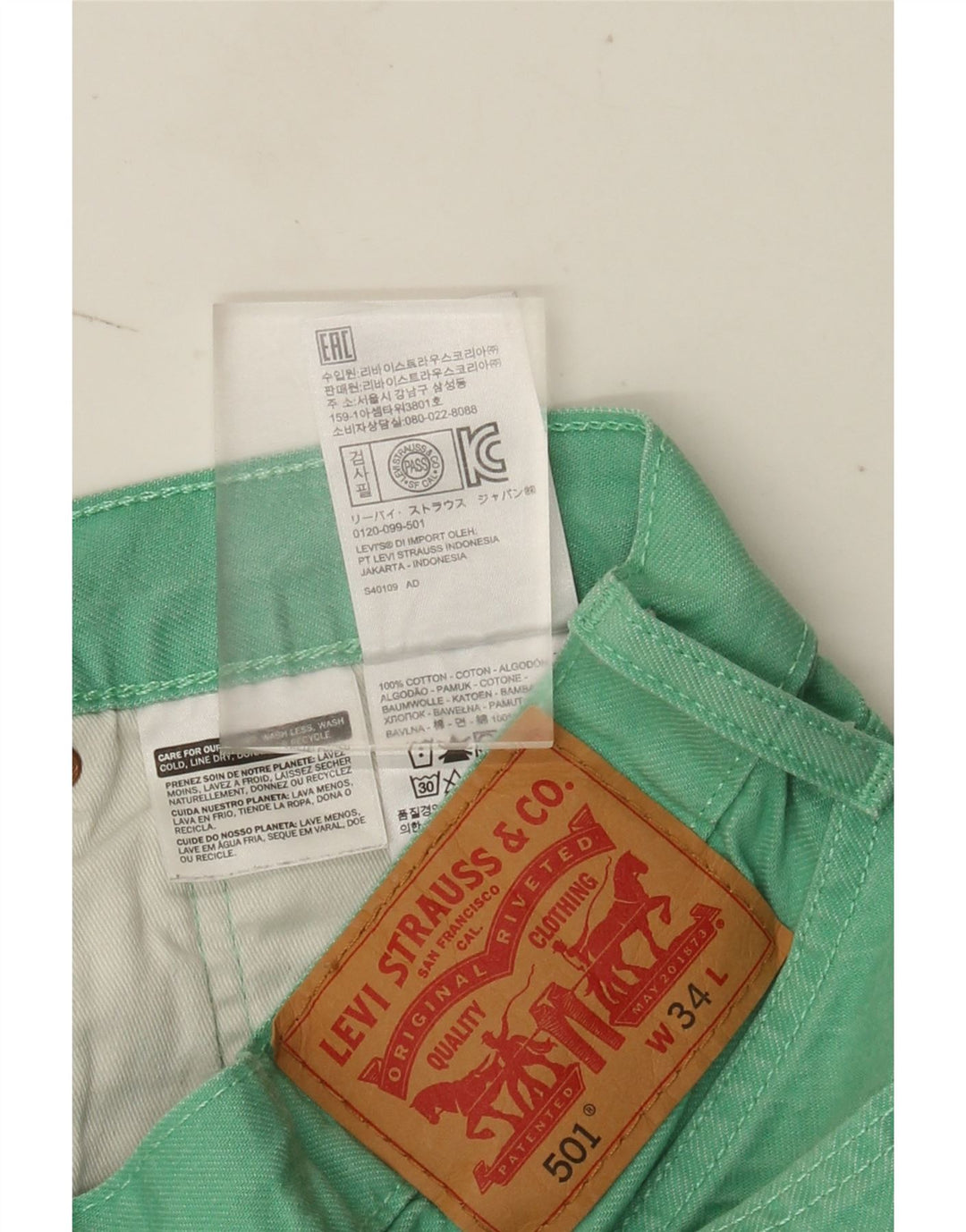 Женские джинсовые шорты Levi's 501 W34, большие зеленые, хлопок