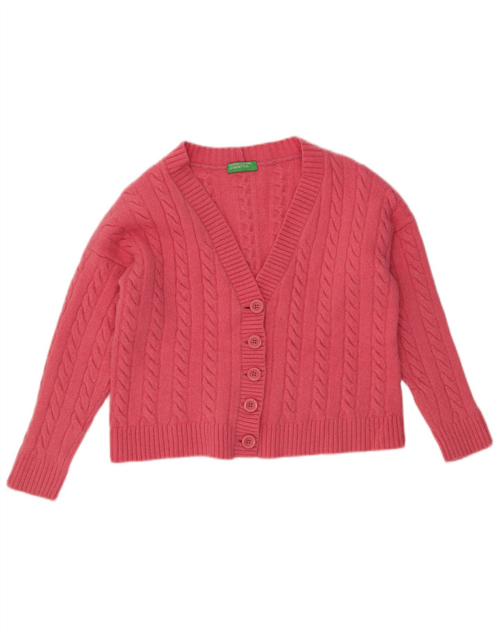 Женский укороченный кардиган BENETTON UK 14, шерсть среднего розового цвета