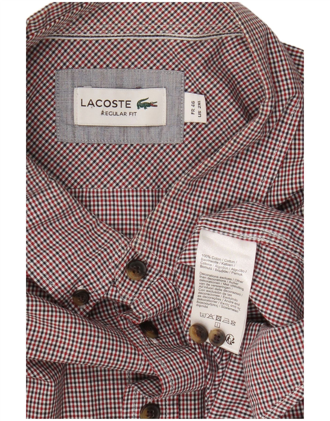 Мужская рубашка стандартного кроя с коротким рукавом Lacoste 2XL, хлопок в красную клетку