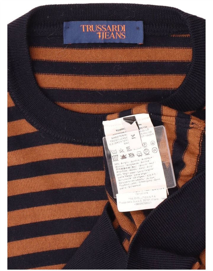 Мужской джемпер Trussardi Jeans с круглым вырезом, средний коричневый в полоску, акрил