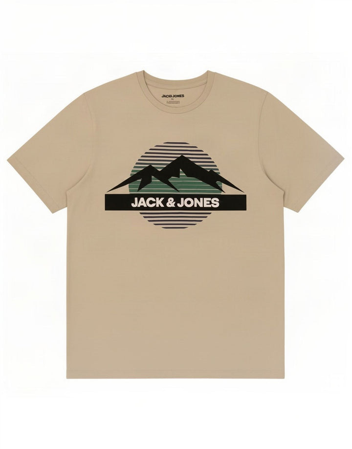 Мужская футболка с рисунком Jack & Jones, хлопковый топ среднего размера, белый цвет