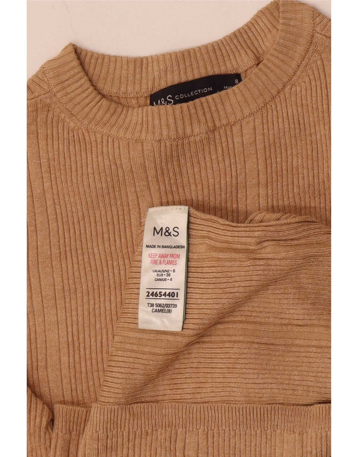 Женский топ с длинным рукавом Marks & Spencer UK 8, маленький, бежевый, вискоза