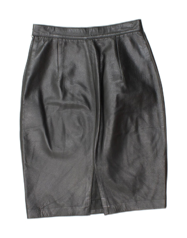 VINTAGE Womens High Waist Leather Skirt UK 8 Small W23  Black Leather