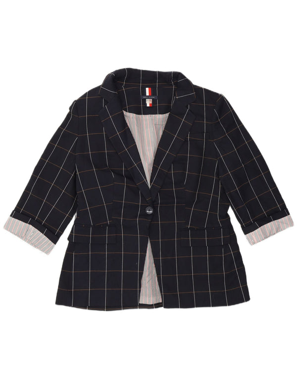 Tommy Hilfiger Womens 1 Button Blazer Jacket US 12 Large Navy Blue Check