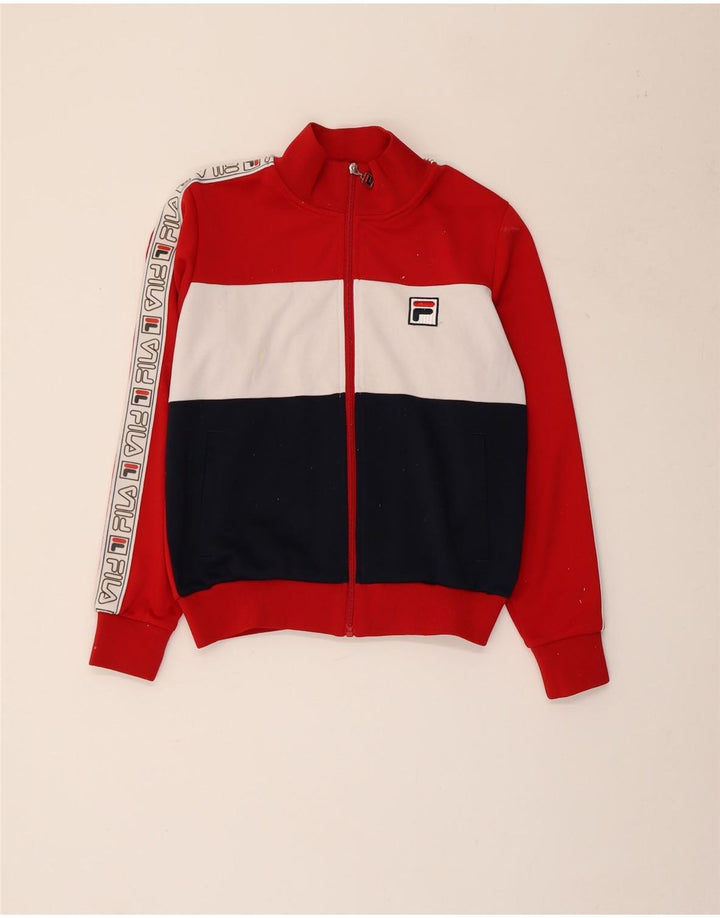 Женский спортивный костюм FILA с графическим рисунком, верхняя куртка UK 14, средний красный цвет с цветными блоками