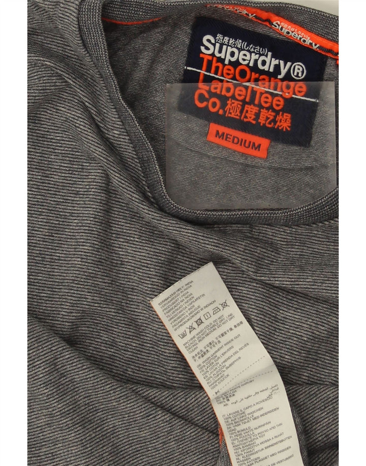 Мужской топ Superdry с длинным рукавом, средний серый хлопок в тонкую полоску