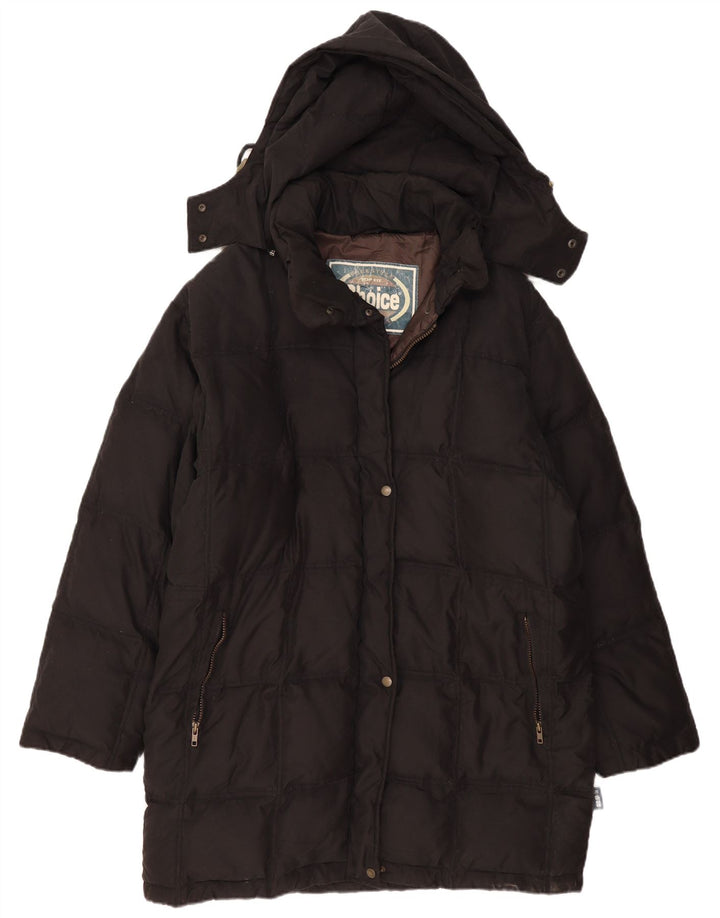 ВИНТАЖНОЕ женское стеганое пальто с капюшоном EU 50 2XL, черный полиамид