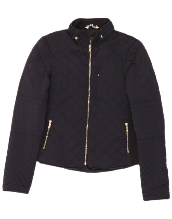 Женская стеганая куртка Zara UK 12, средний темно-синий полиэстер