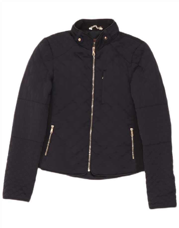 Женская стеганая куртка Zara UK 12, средний темно-синий полиэстер