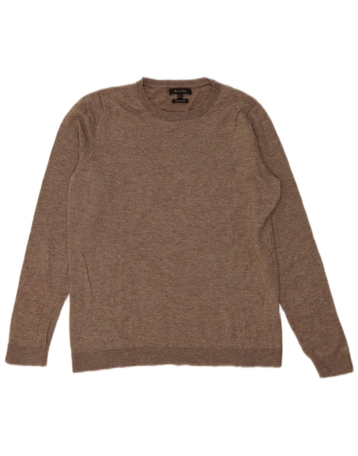 Женский джемпер с круглым вырезом Massimo Dutti, размер UK 10, маленький, бежевый, шерсть