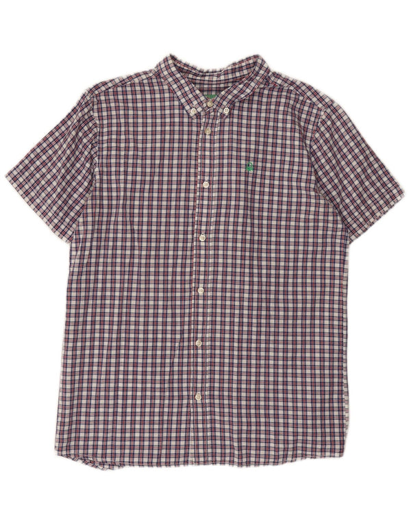 Benetton Boys Short Sleeve Shirt 13-14 Years 3XL Multicoloured Check Cotton