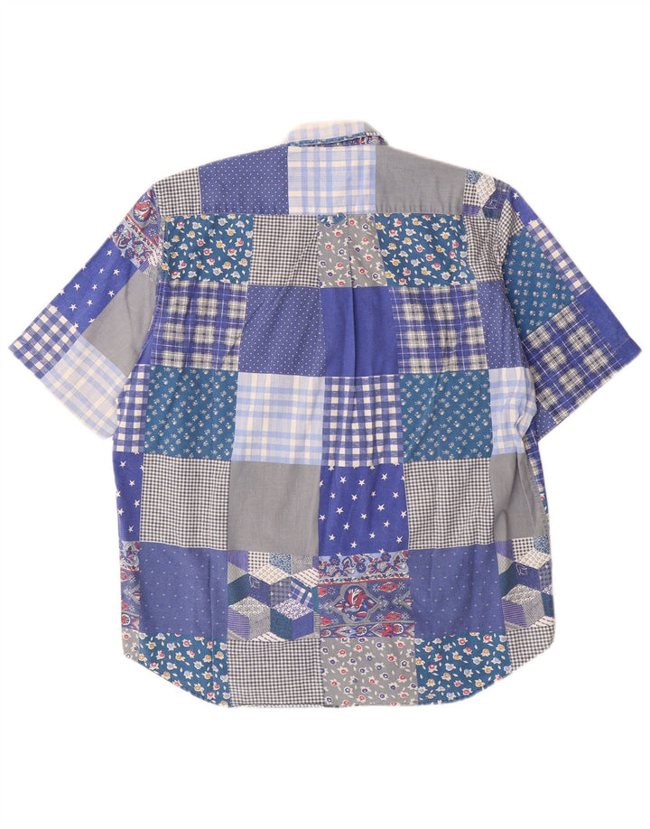 Мужская рубашка с коротким рукавом Sergio Tacchini, большая синяя в стиле пэчворк