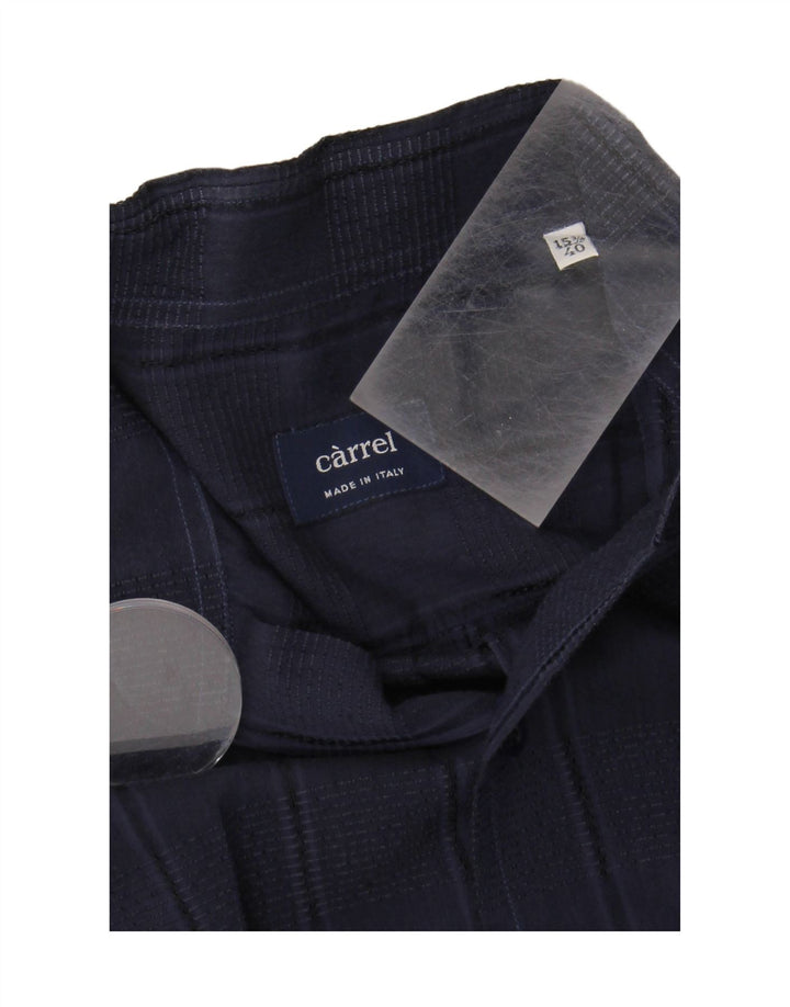 CARREL Mens Short Sleeve Shirt Size 40 15 3/4 Medium Navy Blue Striped