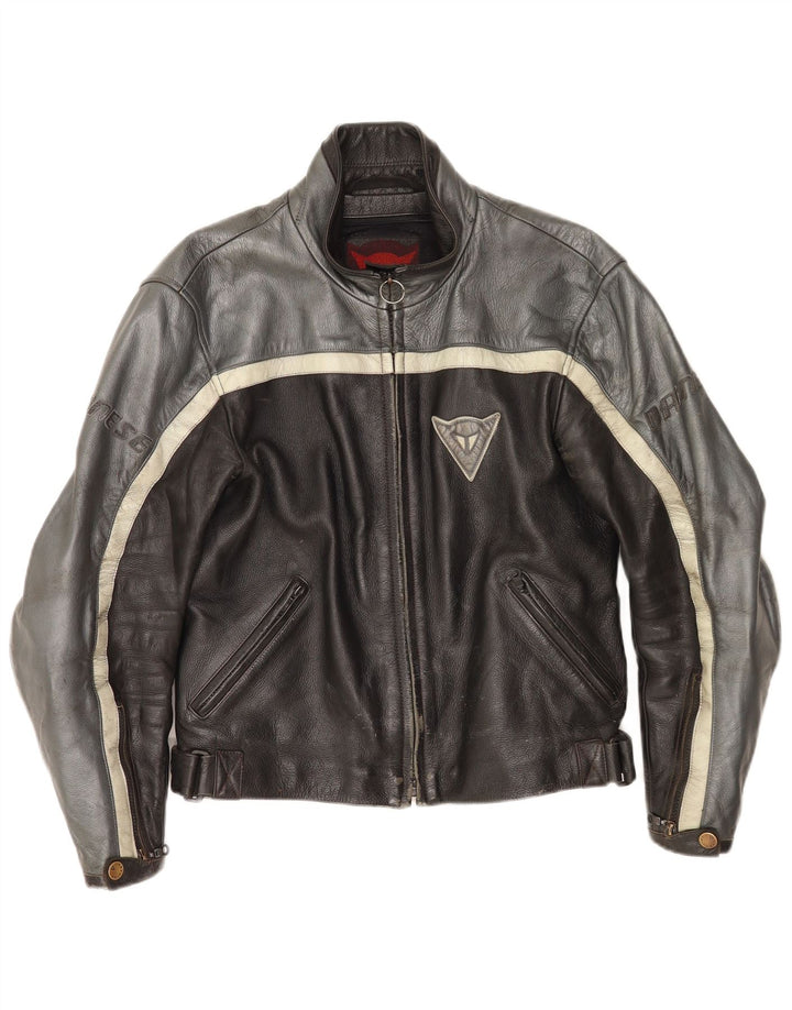 Мужская кожаная куртка-гонщик Dainese EU 46 2XS черная с цветными блоками