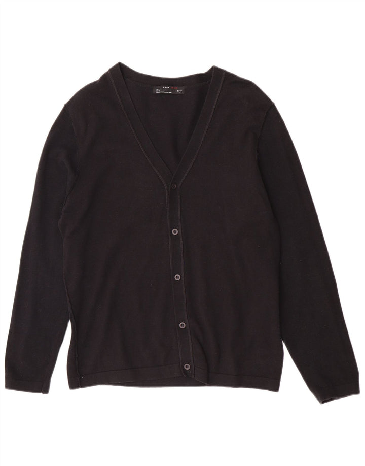 Мужской кардиган Zara, большой черный хлопковый свитер