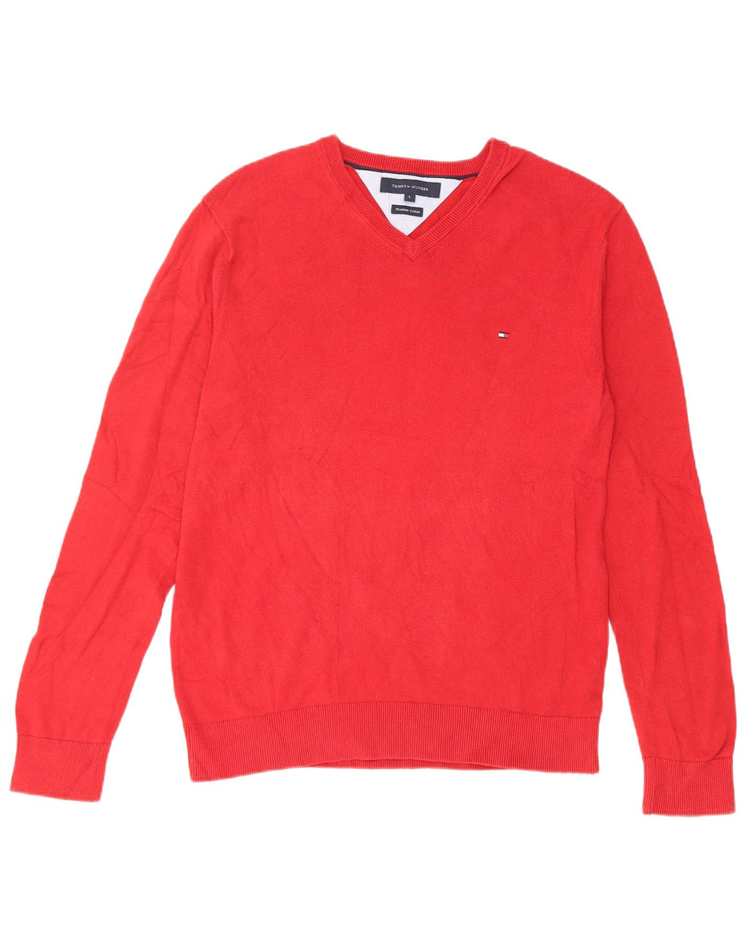 Tommy Hilfiger Мужской джемпер с v-образным вырезом, большой красный хлопковый свитер