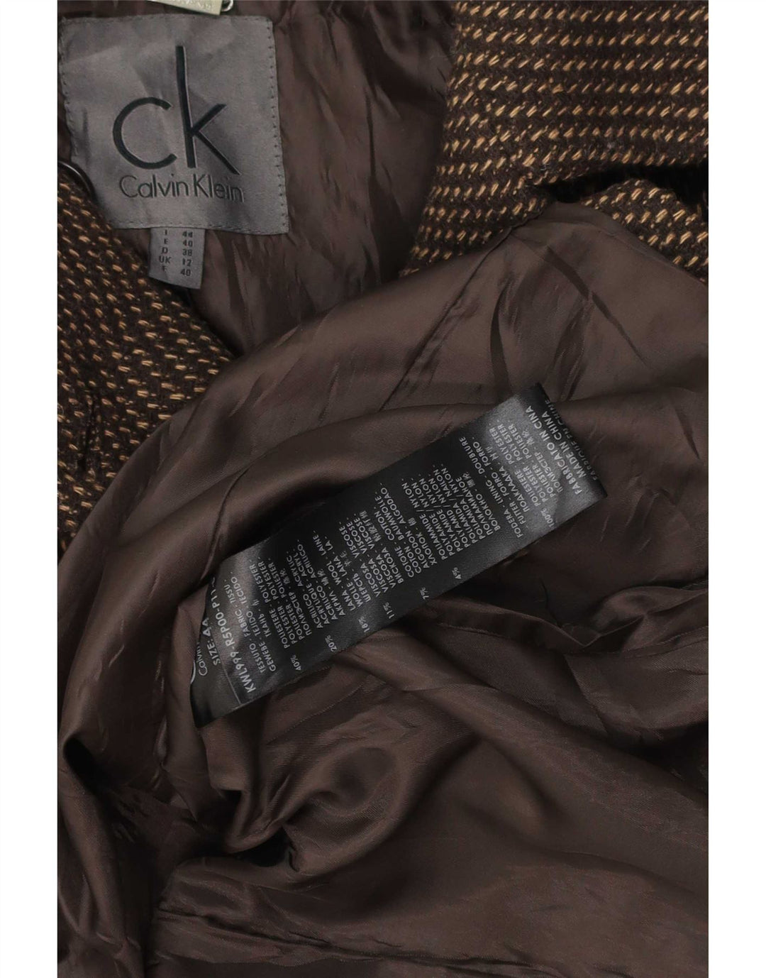 Calvin Klein Женское двубортное пальто UK 12 Средне-коричневый полиэстер