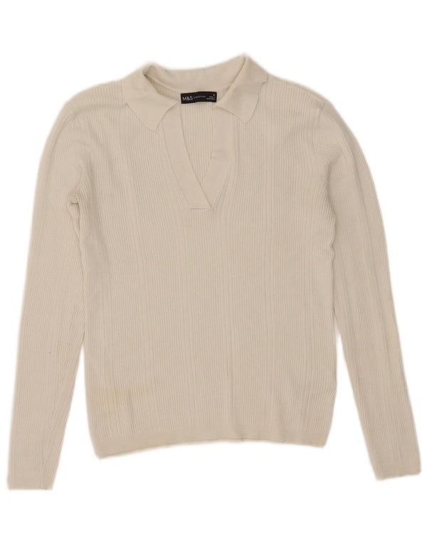 Женская рубашка поло с длинным рукавом Marks & Spencer UK 10, маленькая, белая вискоза