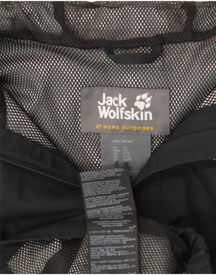 Дождевик с капюшоном и графическим рисунком для мальчиков Jack Wolfskin, 11–12 лет, черный полиэстер