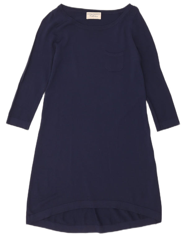 Винтажное женское платье А-силуэта с рукавом 3/4, Великобритания, 10 шт., маленькое темно-синее вискоза