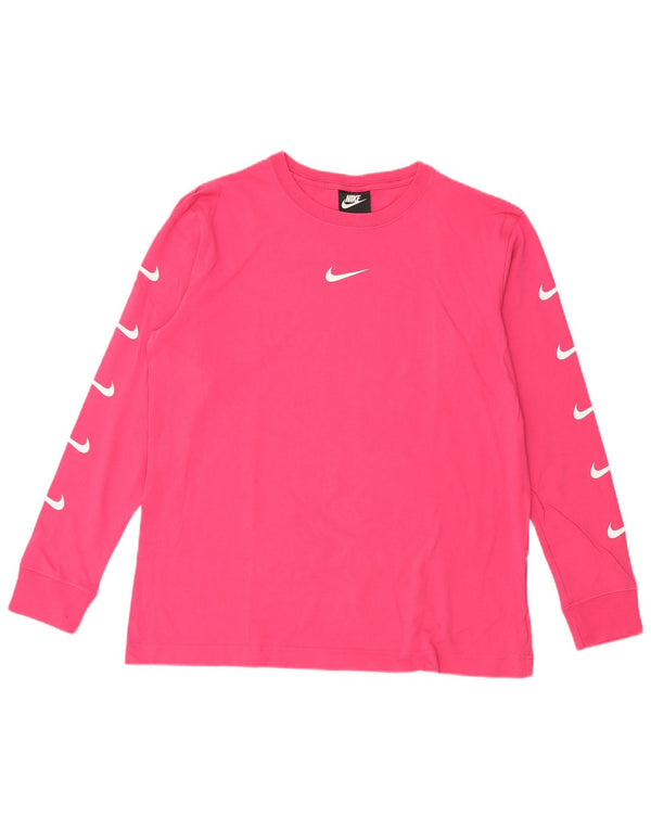 NIKE Womens Graphic Top Long Sleeve UK 14 Medium Pink Cotton