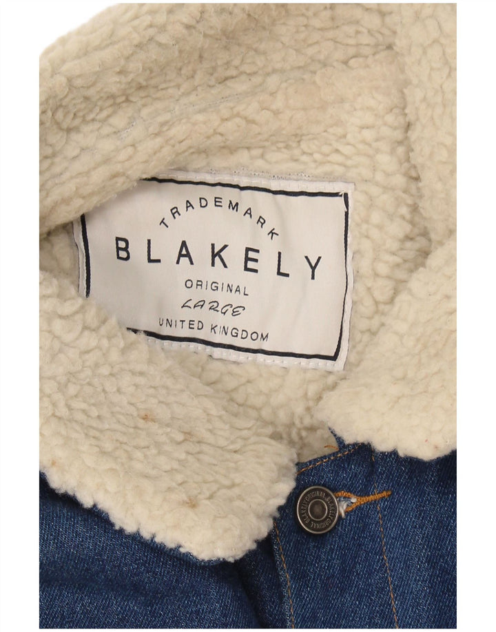 BLAKELY Mens Denim Sherpa Jacket UK 40 Large Blue Cotton