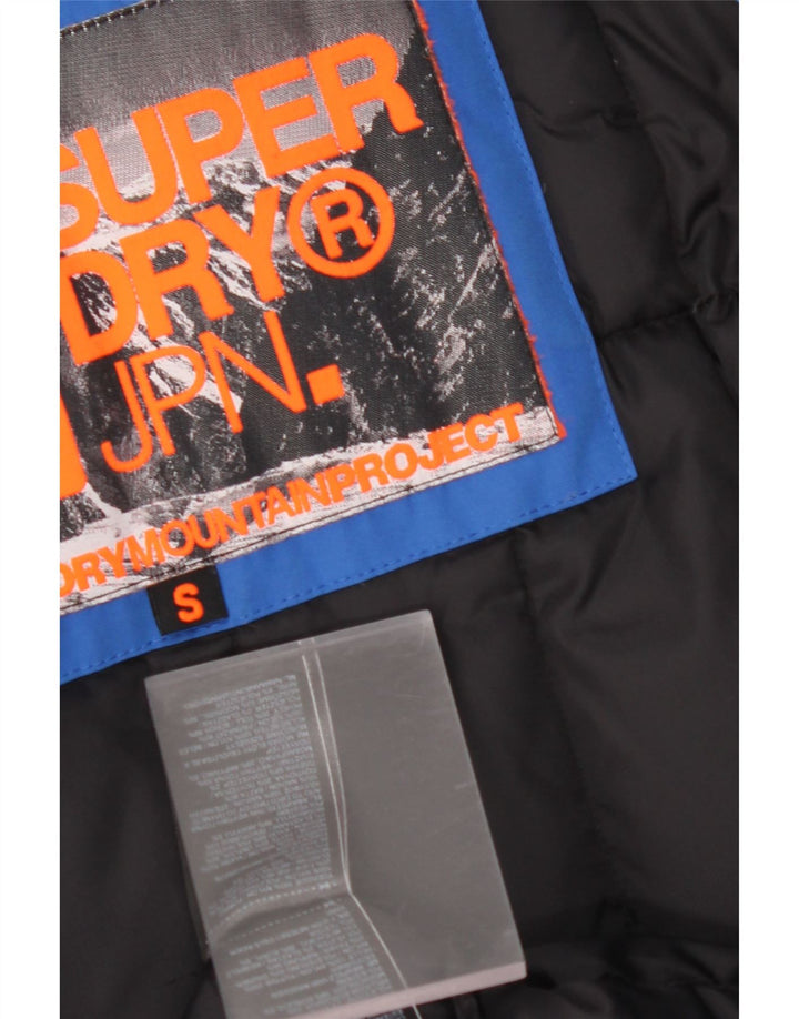 SUPERDRY Мужское стеганое пальто с капюшоном и графическим рисунком UK 36, маленький синий нейлон