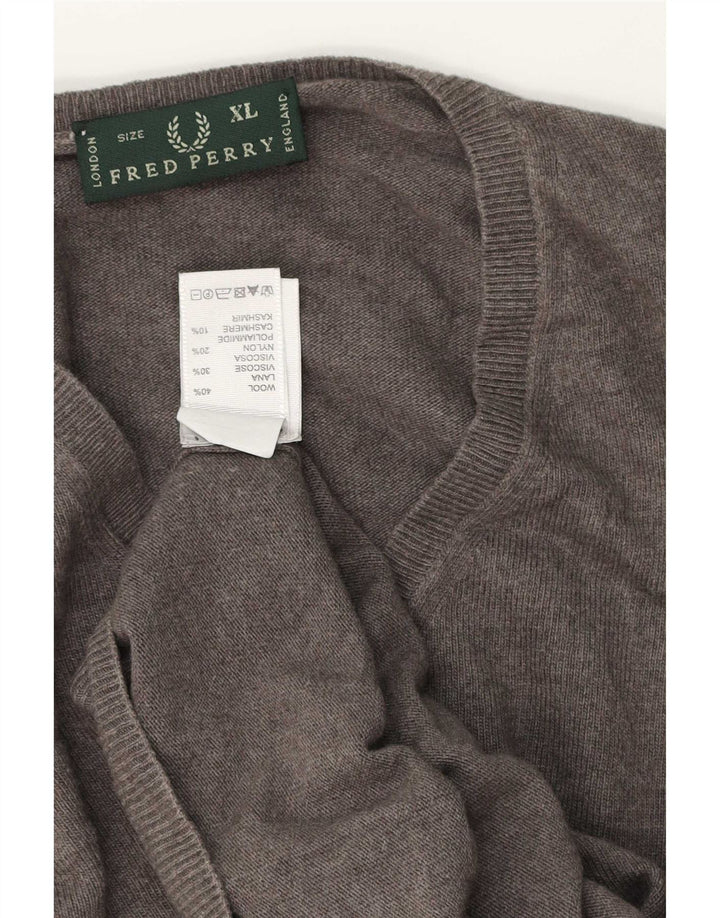 Мужской джемпер с v-образным вырезом Fred Perry, размер XL, серая шерсть