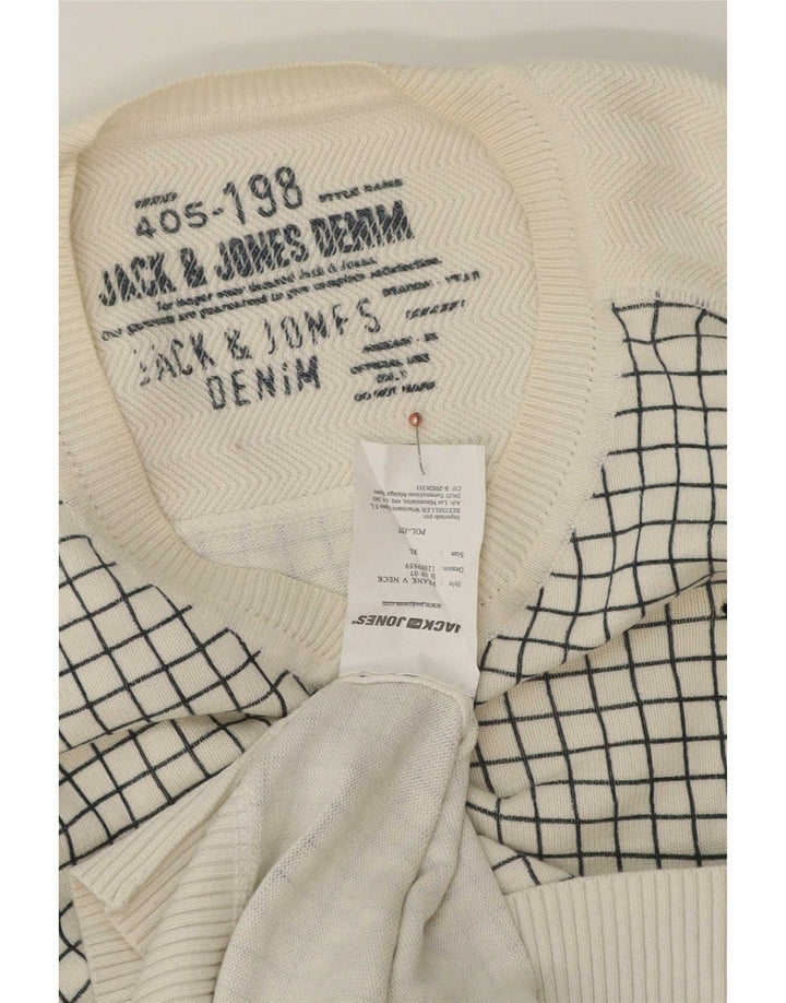 Мужской джемпер с v-образным вырезом Jack & Jones, XL, хлопковый белый клетчатый свитер