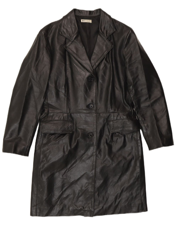 Винтажное женское кожаное пальто IT 42 Medium Black Leather