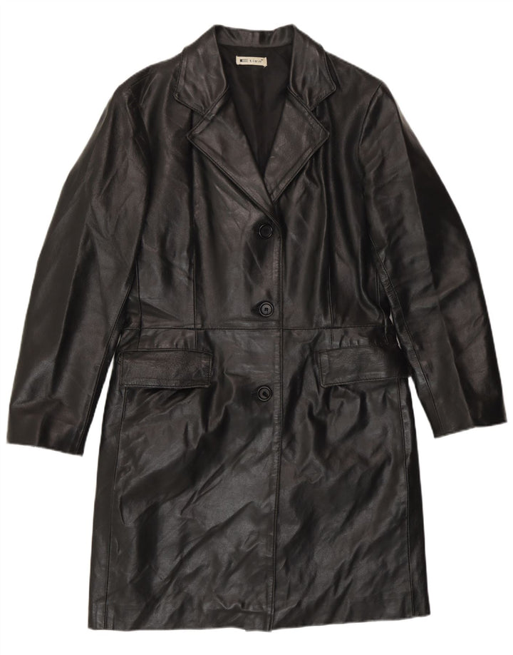Винтажное женское кожаное пальто IT 42 Medium Black Leather