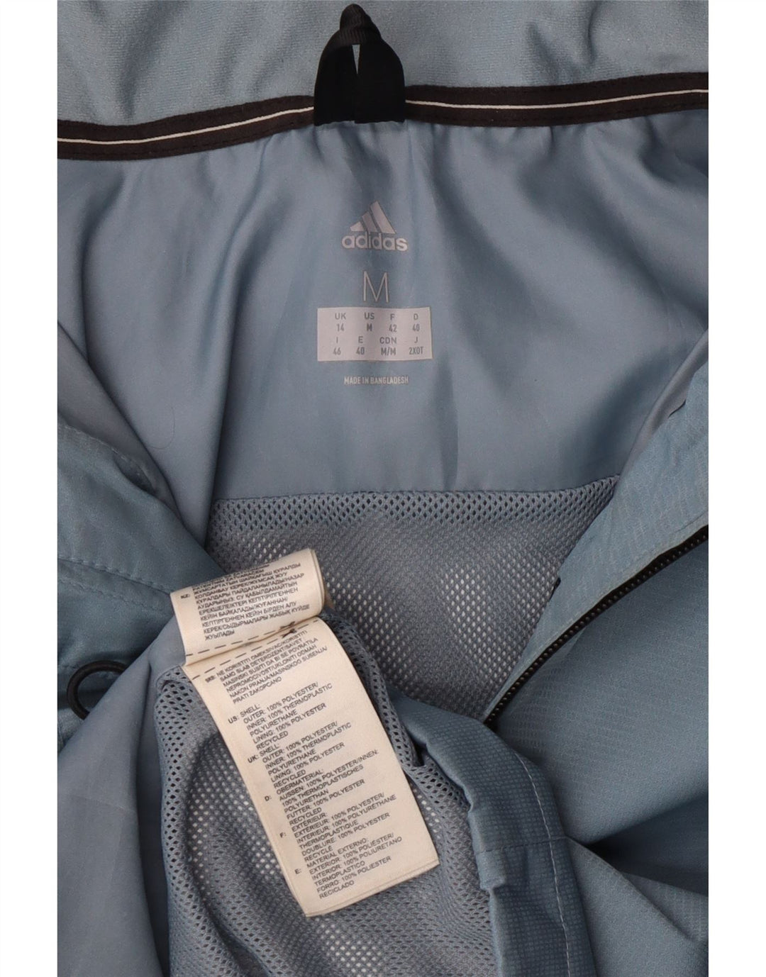 Женская дождевик с капюшоном Adidas UK 14, средний синий полиэстер