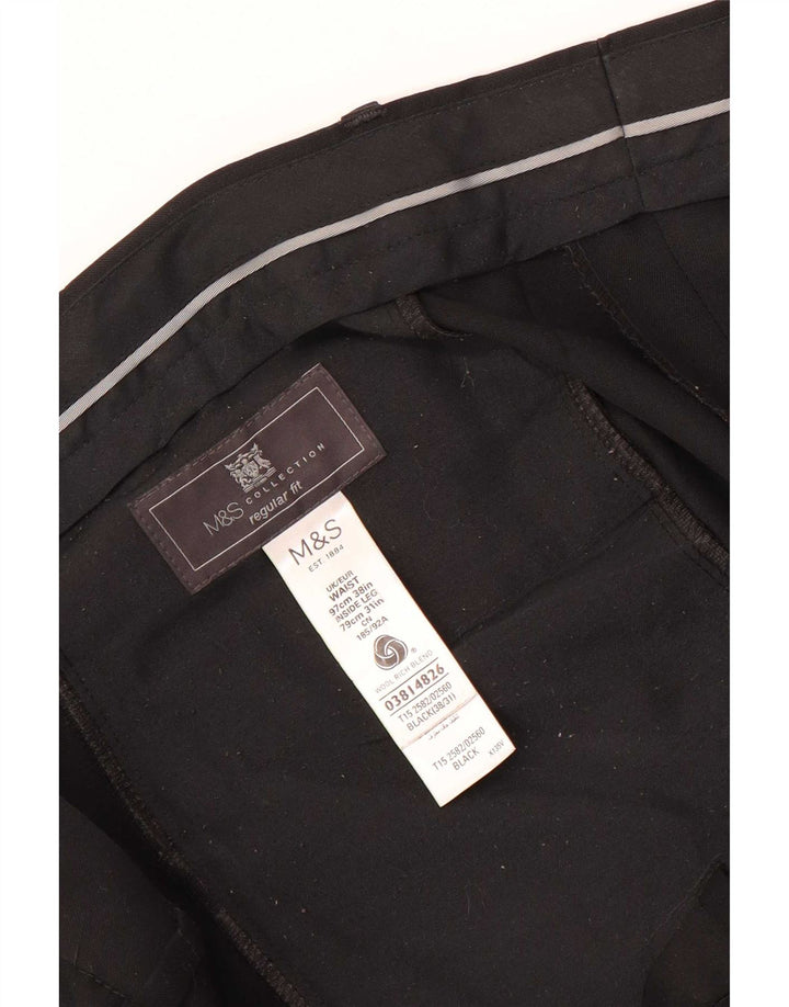 Мужские костюмные брюки стандартного кроя Marks & Spencer W38 L31, черные шерстяные