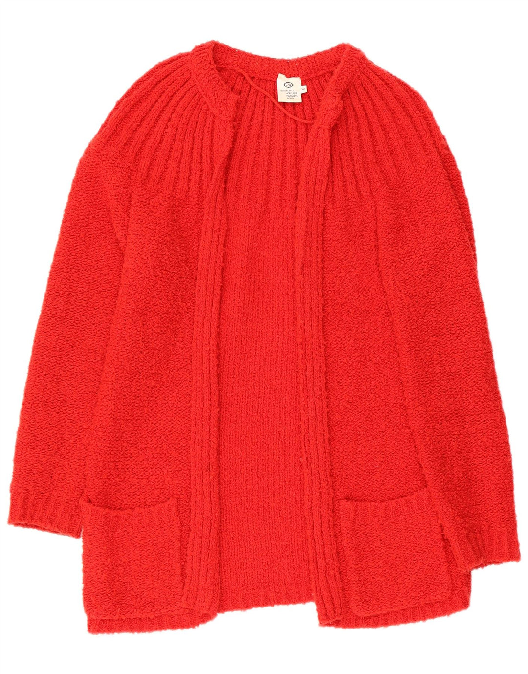 C&A Womens Longline Open Cardigan Sweater EU 38 Medium Red Acrylic