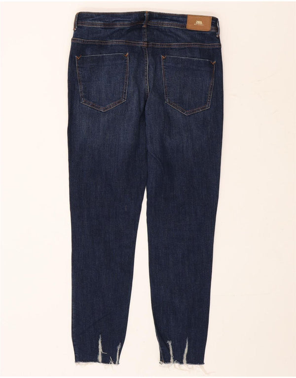 Женские потертые узкие джинсы Zara EU 42, большие W32 L28, темно-синие, хлопок