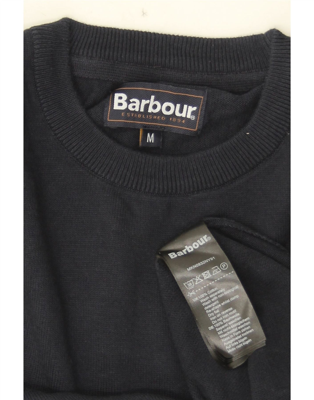 Мужской джемпер с круглым вырезом Barbour, средний темно-синий хлопковый свитер