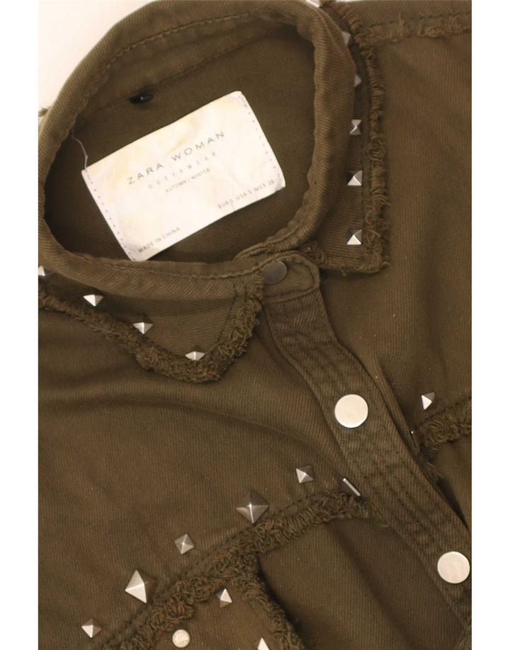 Женская джинсовая рубашка оверсайз Zara UK 10, маленький хаки с узором пейсли